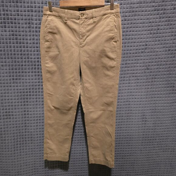 JCrew HighRise Khaki Pants Slacks 32x28 Sz4 Girlfriend Chino Stretch Comfort Tan - Picture 1 of 15